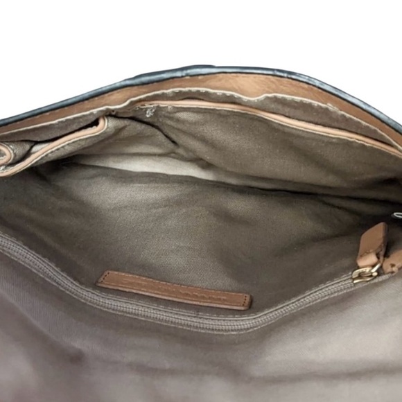Banana Republic Theresa Envelope Clutch Leather Black Beige Tan Purse Chain